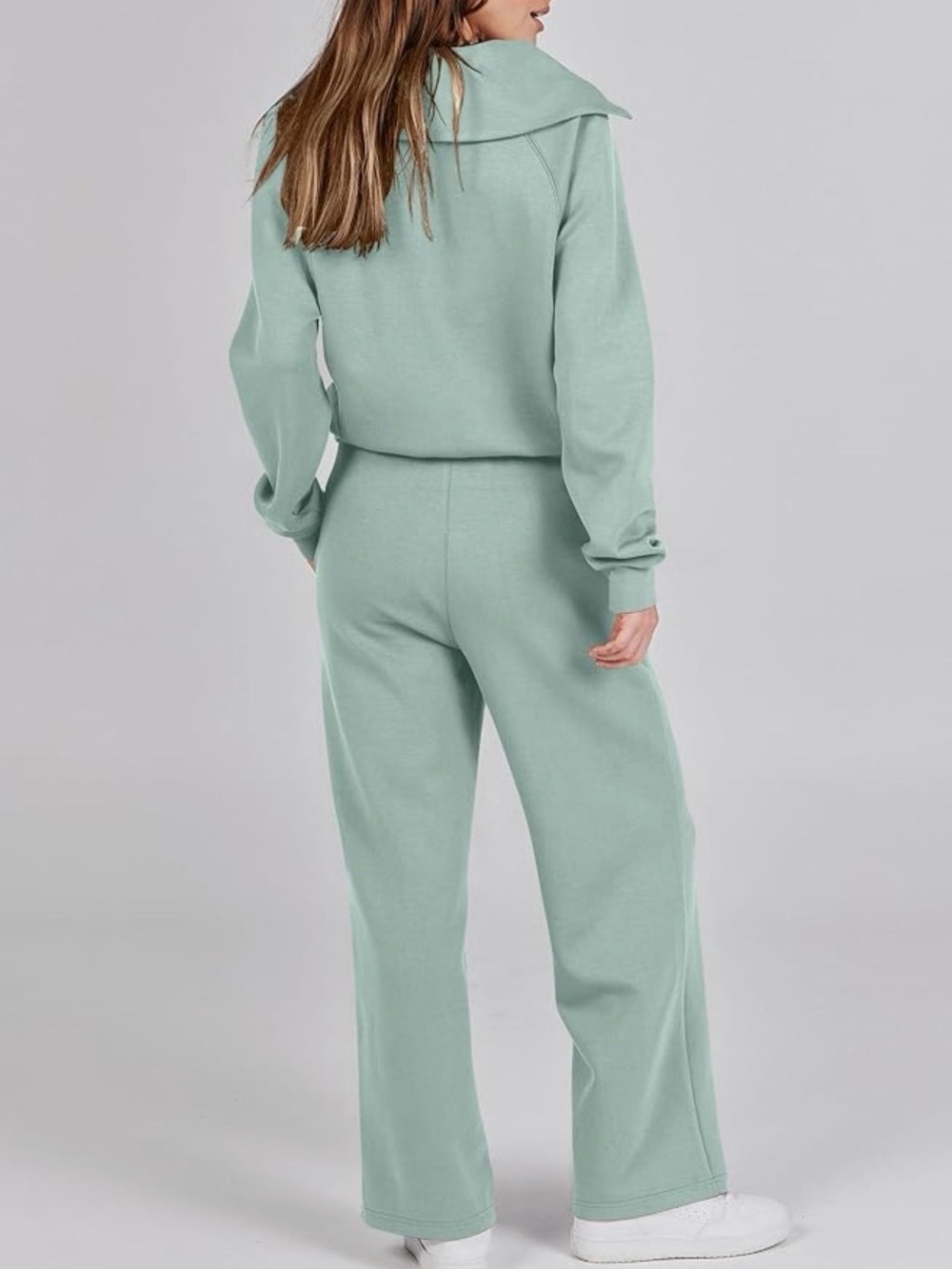 Anrabess Women's Pea Green Wide-Leg Lounge Set - Size M (052) - Picture 2 of 5
